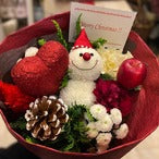 花束「かわいいスノーマンのクリスマスギフトブーケ Sサイズ」ブーケ クリスマス ギフト 赤 白 MIX