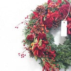 クリスマスリース「RED HOTなクリスマスリース」リースM サイズ ドア飾り クリスマスギフト　赤系　自然素材