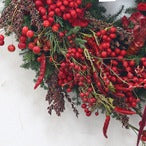 クリスマスリース「RED HOTなクリスマスリース」リースLサイズ ドア飾りクリスマスギフト　赤系　自然素材　