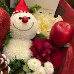花束「かわいいスノーマンのクリスマスギフトブーケ Sサイズ」ブーケ クリスマス ギフト 赤 白 MIX　